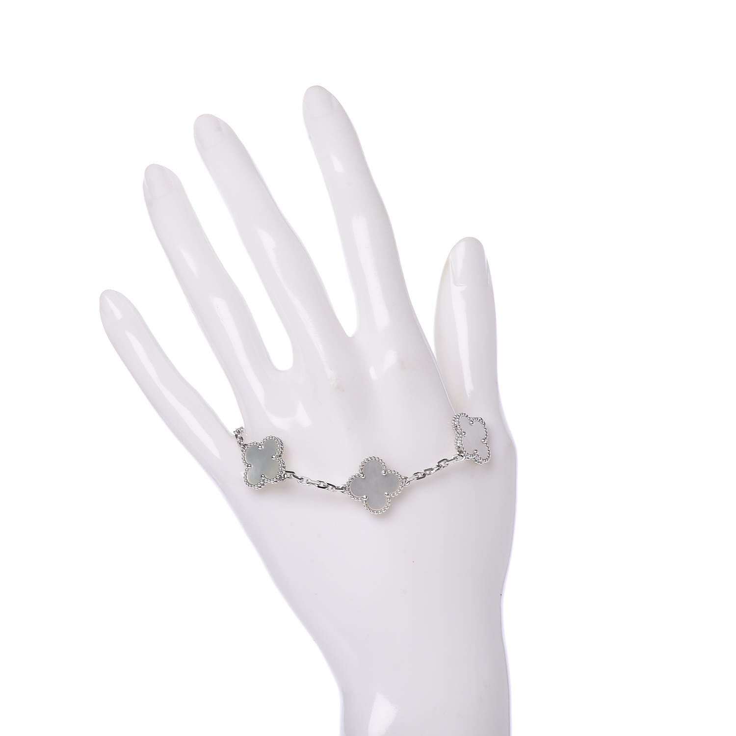 Van Cleef & Arpels 18K White Gold Mother of Pearl 5 Motifs Vintage Alhambra Bracelet 2 of 7