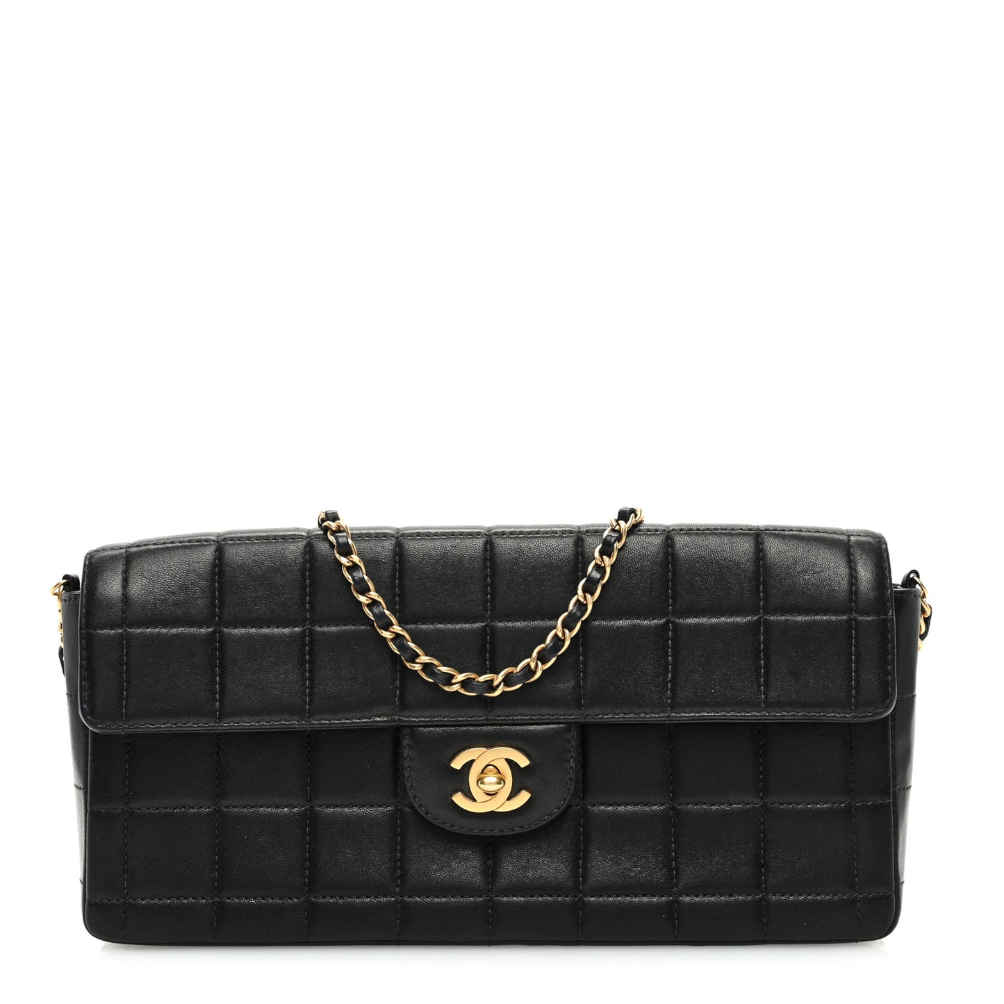 Lambskin East West Chocolate Bar Flap Brown