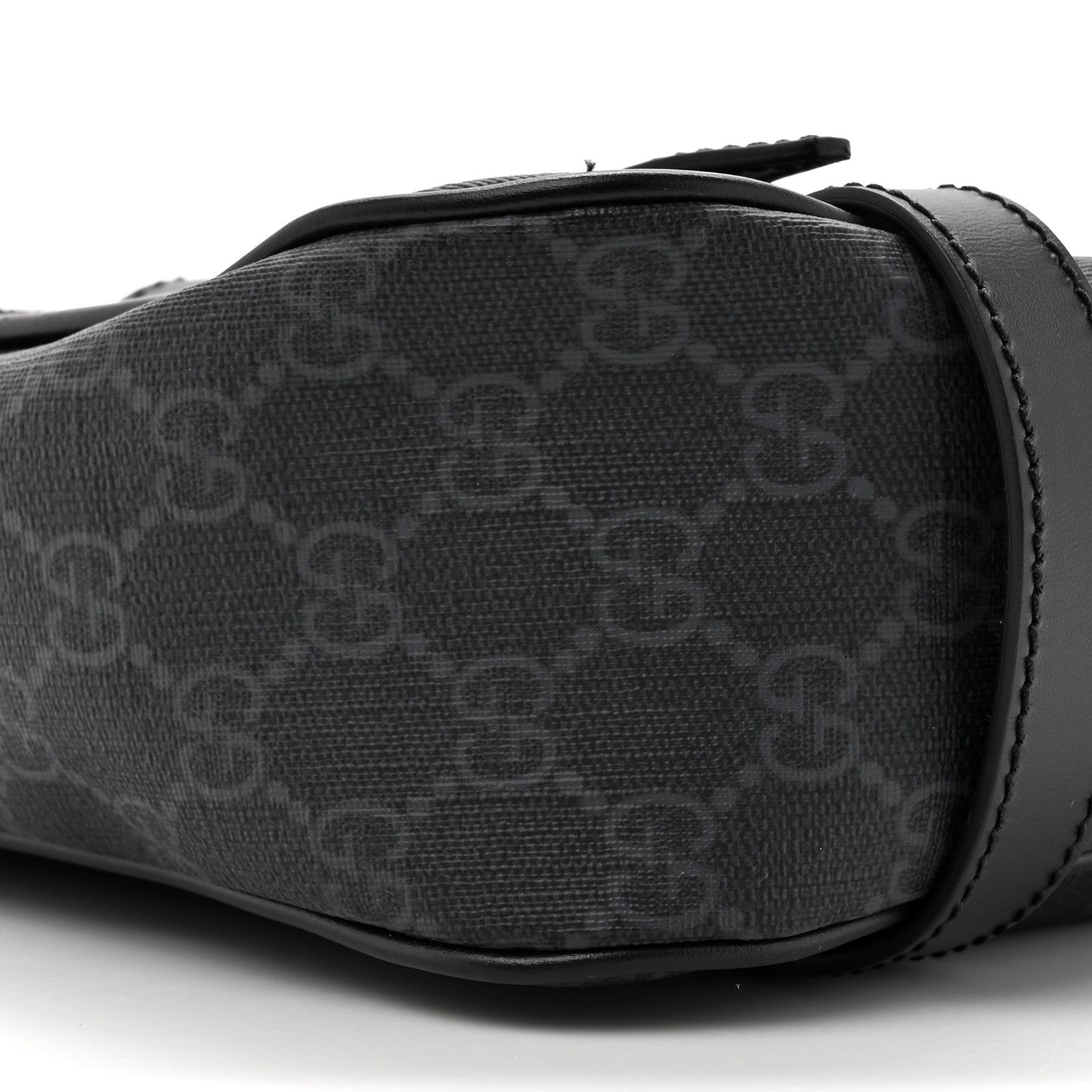 Gucci GG Supreme Monogram Textured Dollar Calfskin Retro Interlocking G Flap Messenger Bag Black 10 of 12