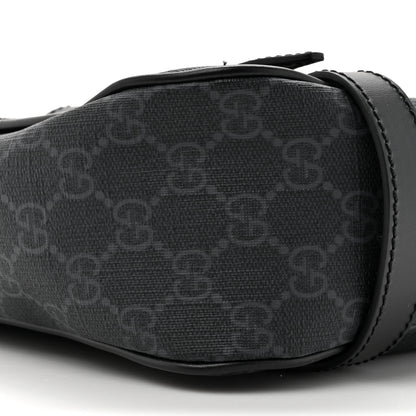 Gucci GG Supreme Monogram Textured Dollar Calfskin Retro Interlocking G Flap Messenger Bag Black 10 of 12
