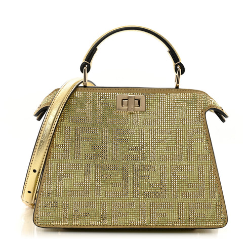 Crystal Vitello Laminato FF Petite Peekaboo I SEE U Satchel Crystal Platinum Light Gold