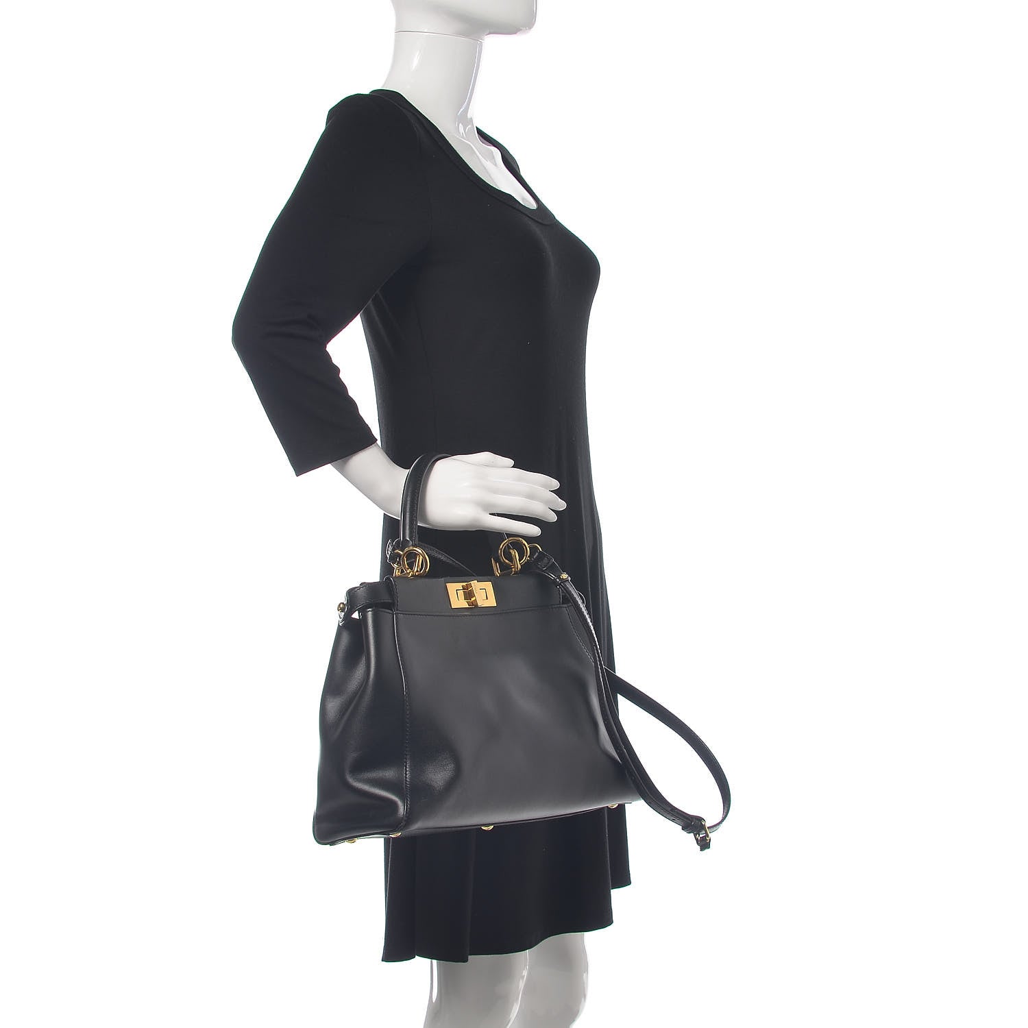 Fendi Vitello Morgan Shiny Nappa Medium Peekaboo Iconic Satchel Black 3 of 14