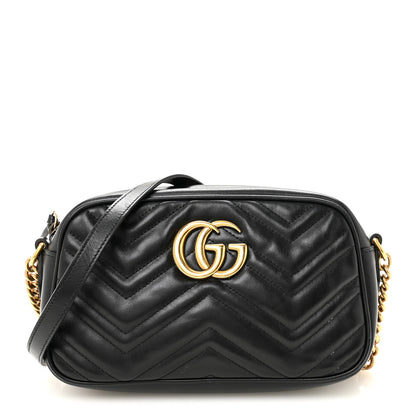 Gucci Calfskin Matelasse Small GG Marmont Chain Shoulder Bag Black 1 of 10