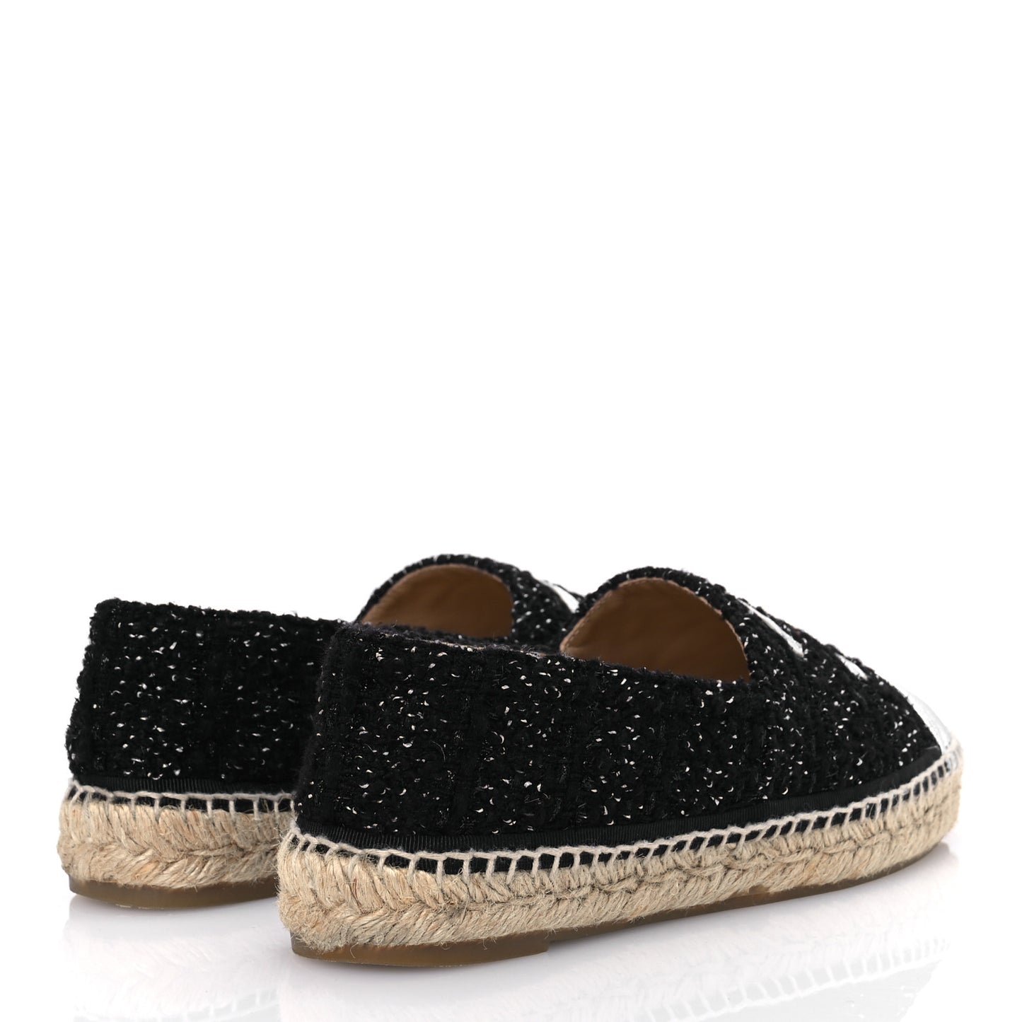 Metallic Lambskin Tweed CC Espadrilles 39 Black Silver
