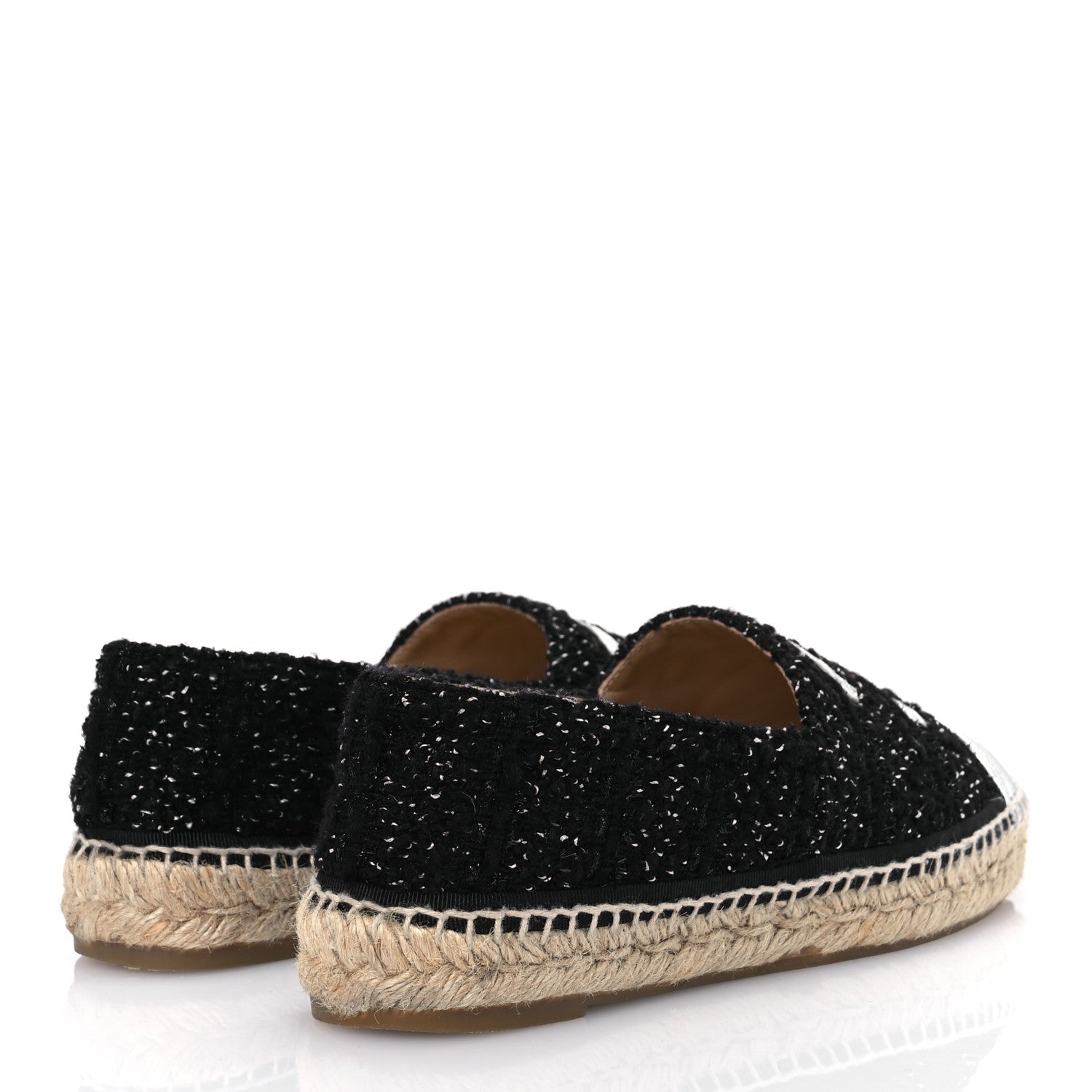 Chanel Metallic Lambskin Tweed CC Espadrilles 39 Black Silver 5 of 10