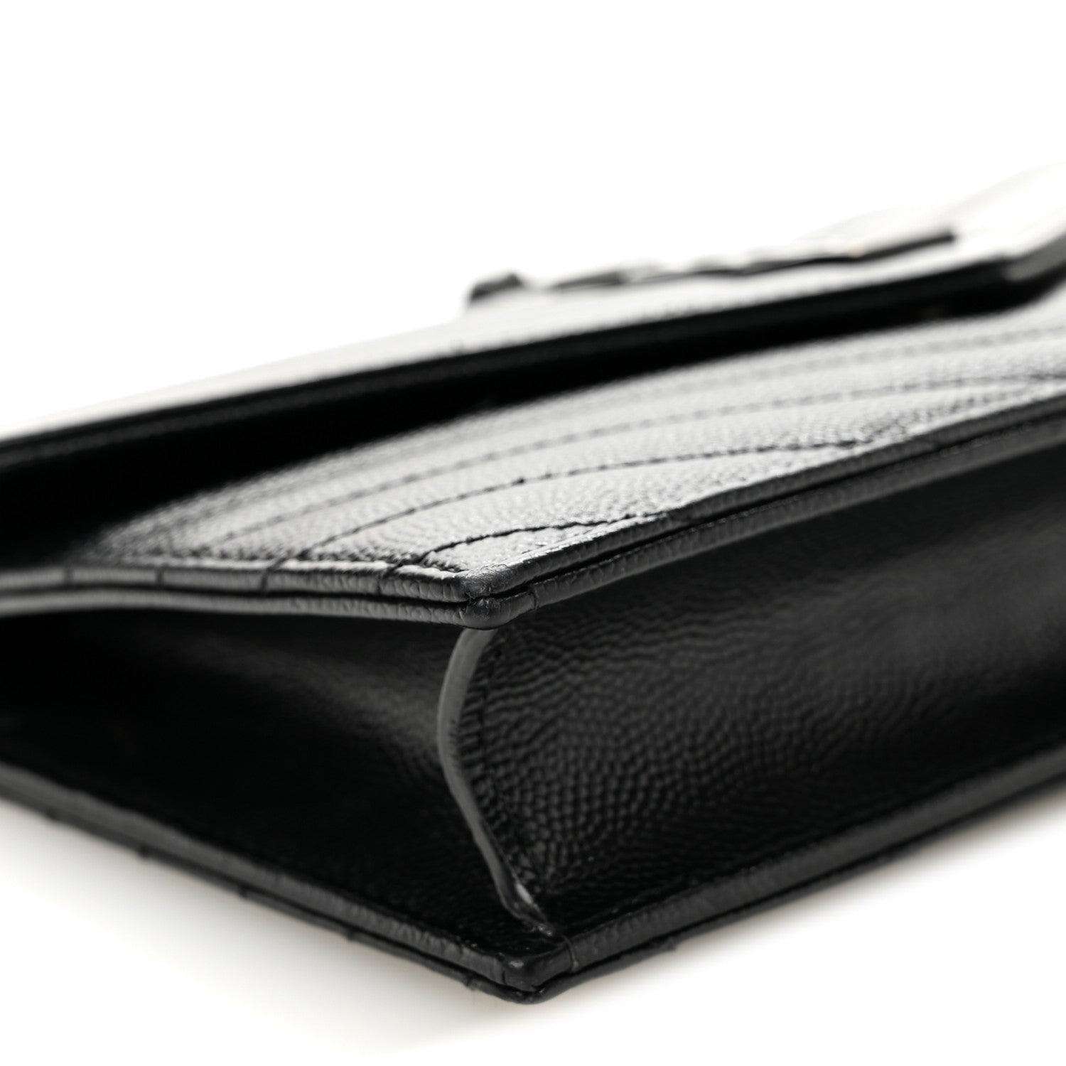 Saint Laurent Grain De Poudre Matelasse Chevron Monogram Monochrome Envelope Chain Wallet Black 9 of 12