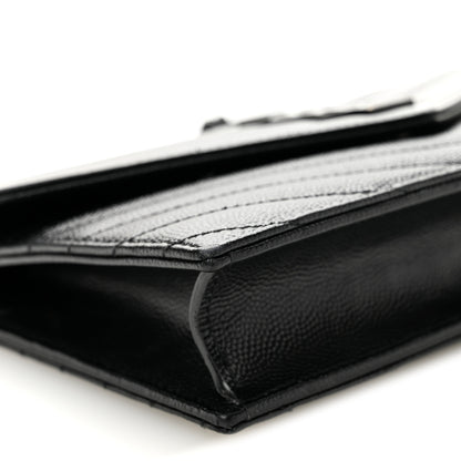 Saint Laurent Grain De Poudre Matelasse Chevron Monogram Monochrome Envelope Chain Wallet Black 9 of 12