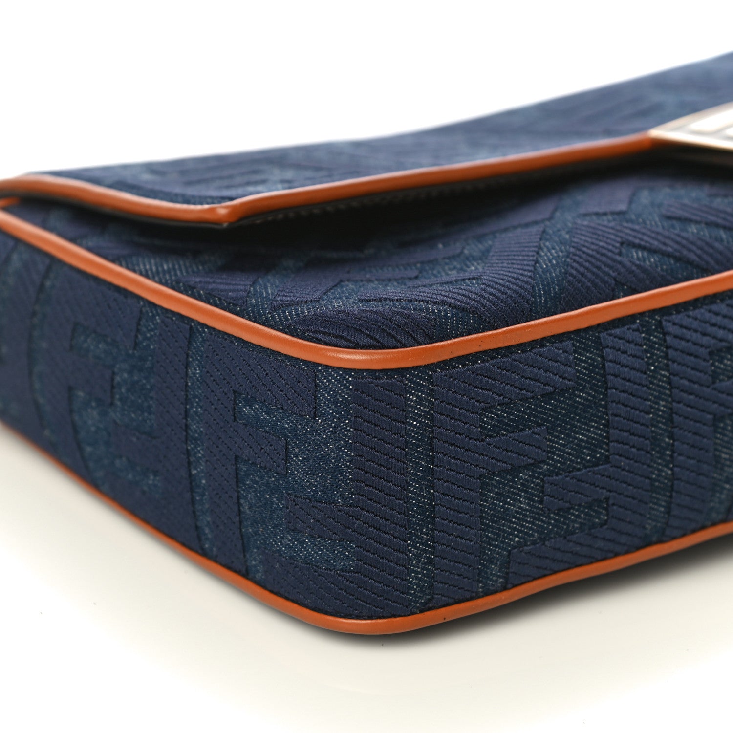 Fendi Denim Vitello King FF Embroidered Large Baguette Blue Cuoio 9 of 10