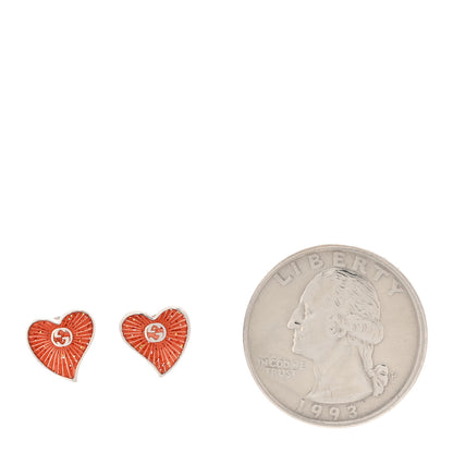 Gucci Sterling Silver Enamel Interlocking G Heart Stud Earrings Red 2 of 6