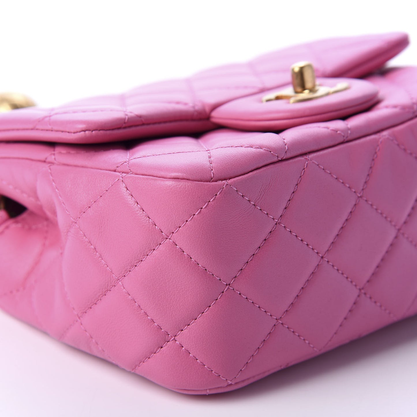 Lambskin Quilted Mini Pearl Crush Flap Pink