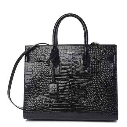 Saint Laurent Calfskin Crocodile Embossed Small Sac de Jour Black 1 of 9