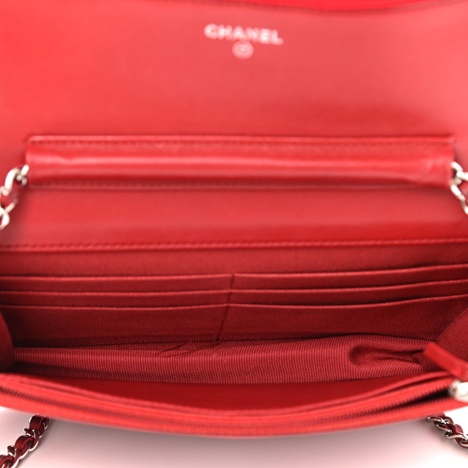 Chanel Lambskin Quilted Wallet On Chain WOC Red 6 of 14