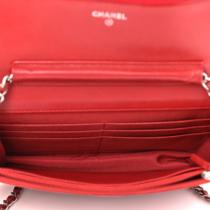 Chanel Lambskin Quilted Wallet On Chain WOC Red 6 of 14