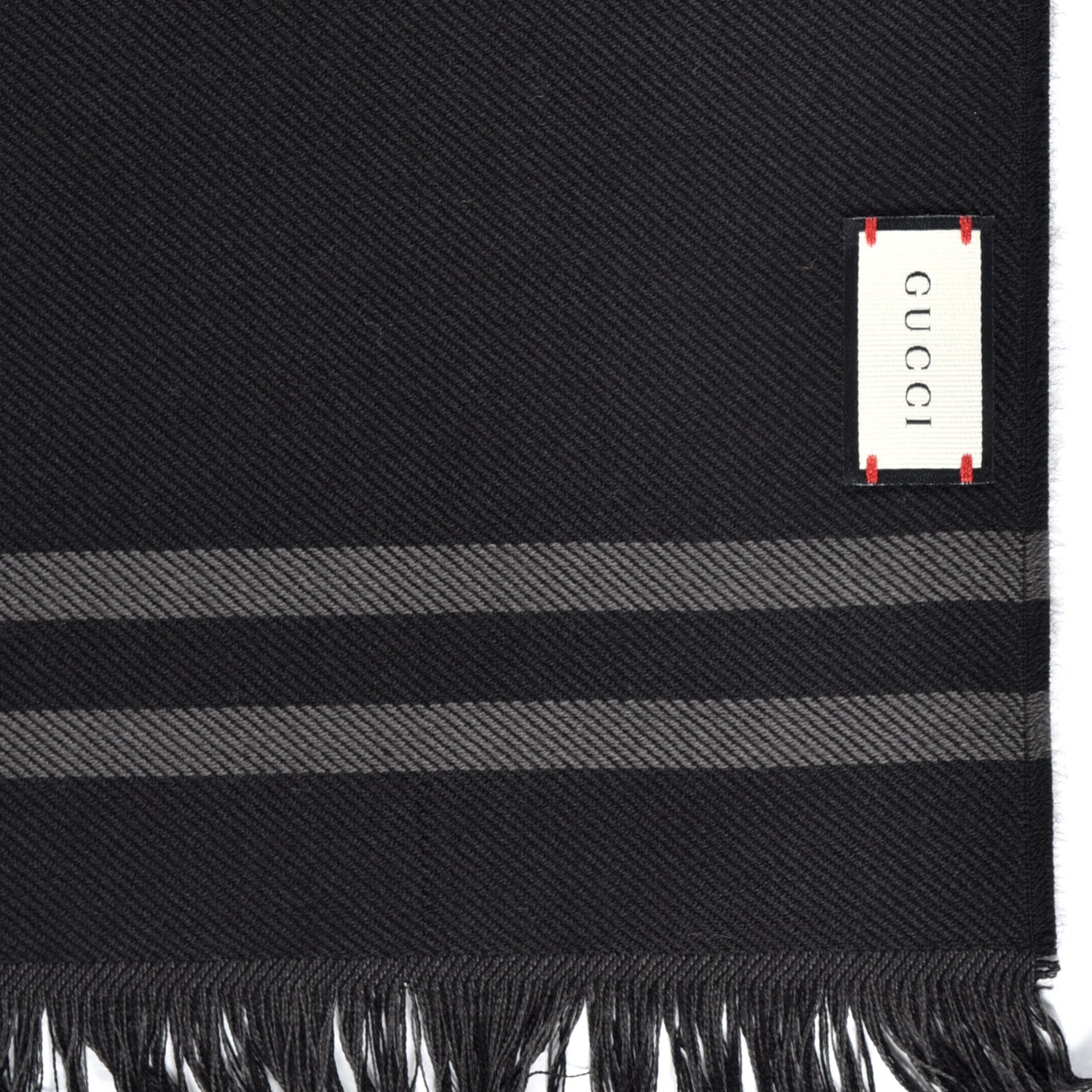 Gucci Wool GG Monogram Arliss Fringe Scarf Anthracite Black 3 of 4