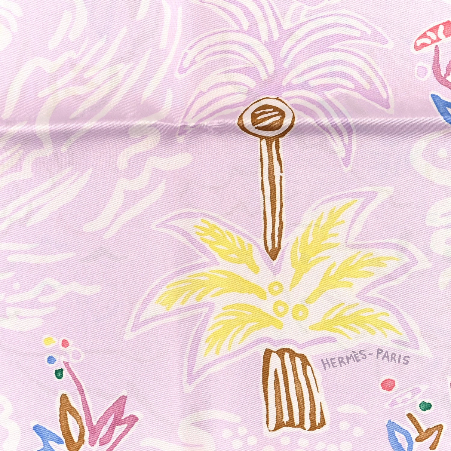 Hermes Silk Isola Di Primavera Scarf 90 Rose Pale Bleu Jaune 2 of 3