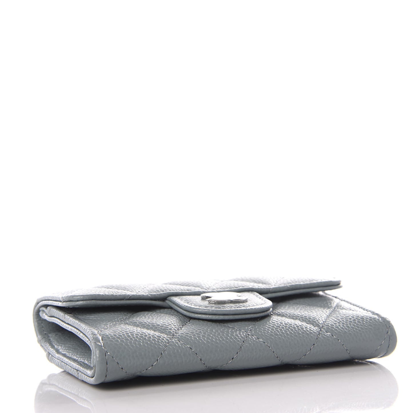 Caviar Quilted Flap Card Holder Wallet Dark Grey