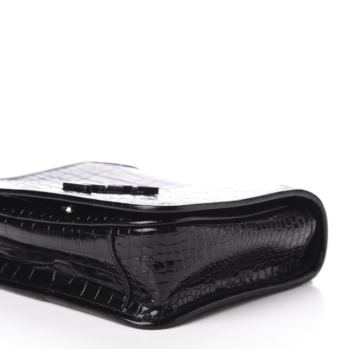 Crocodile Embossed Lambskin Matelasse Monogram Niki Chain Wallet Black