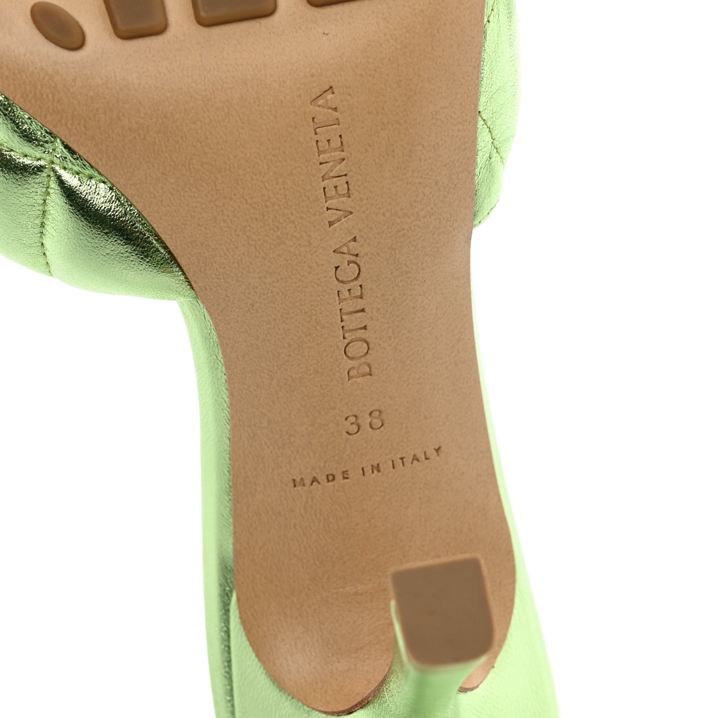 Metallic Nappa Reflection Matelasse Padded Mule Sandals 38 Pistachio