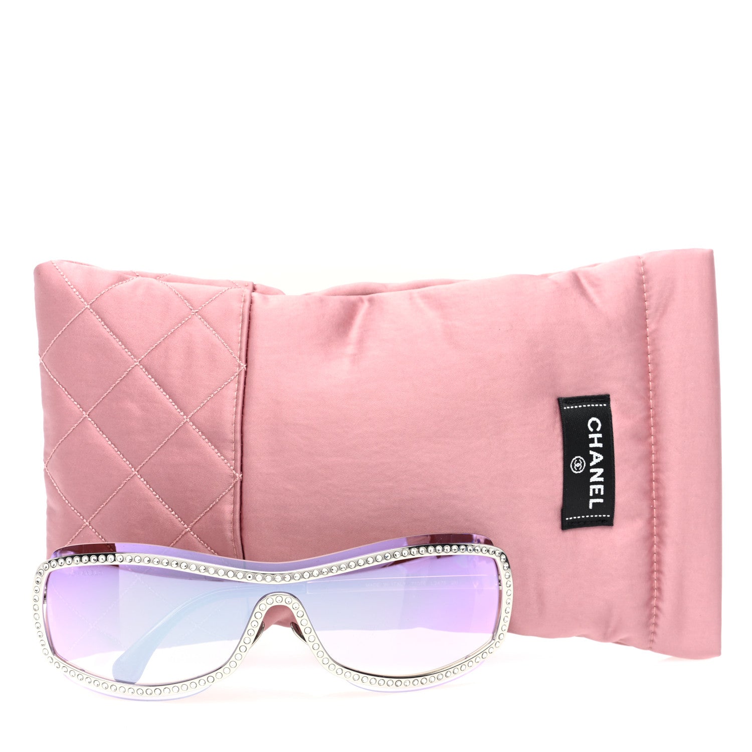 Chanel Nylon Crystal Mirrored CC Shield Sunglasses 9563-B Pink