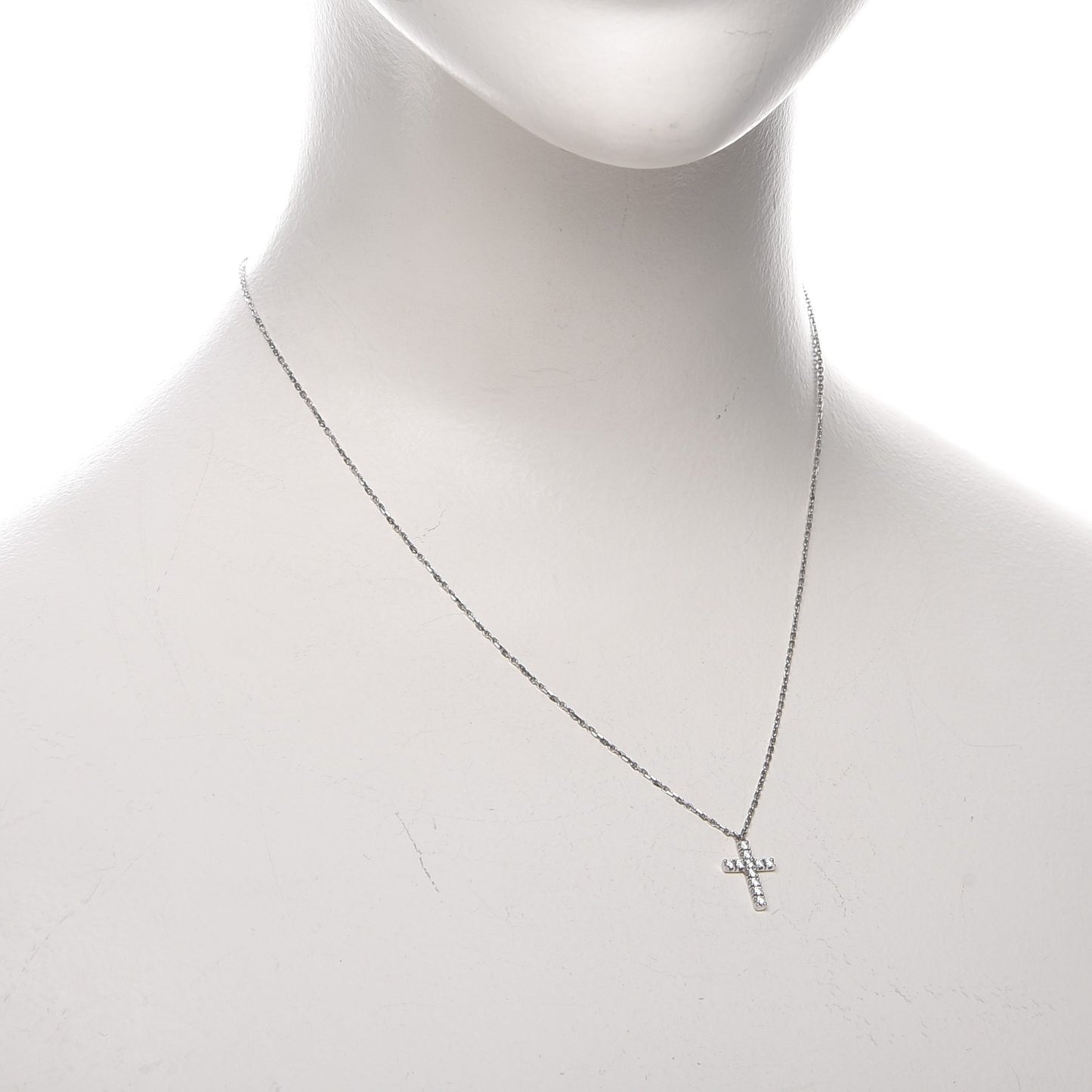 18K White Gold Diamond Symbols Cross Pendant Necklace