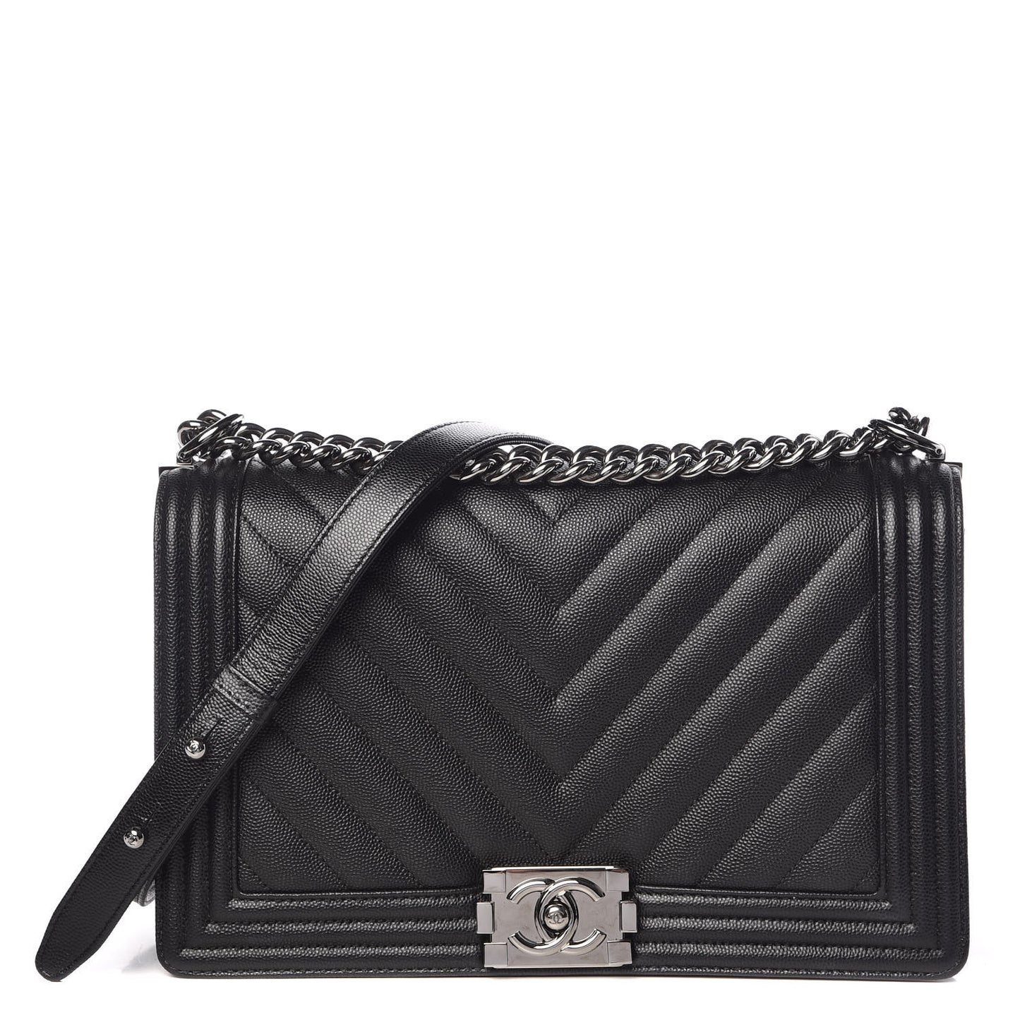 Caviar Chevron Quilted New Medium Boy Flap Black