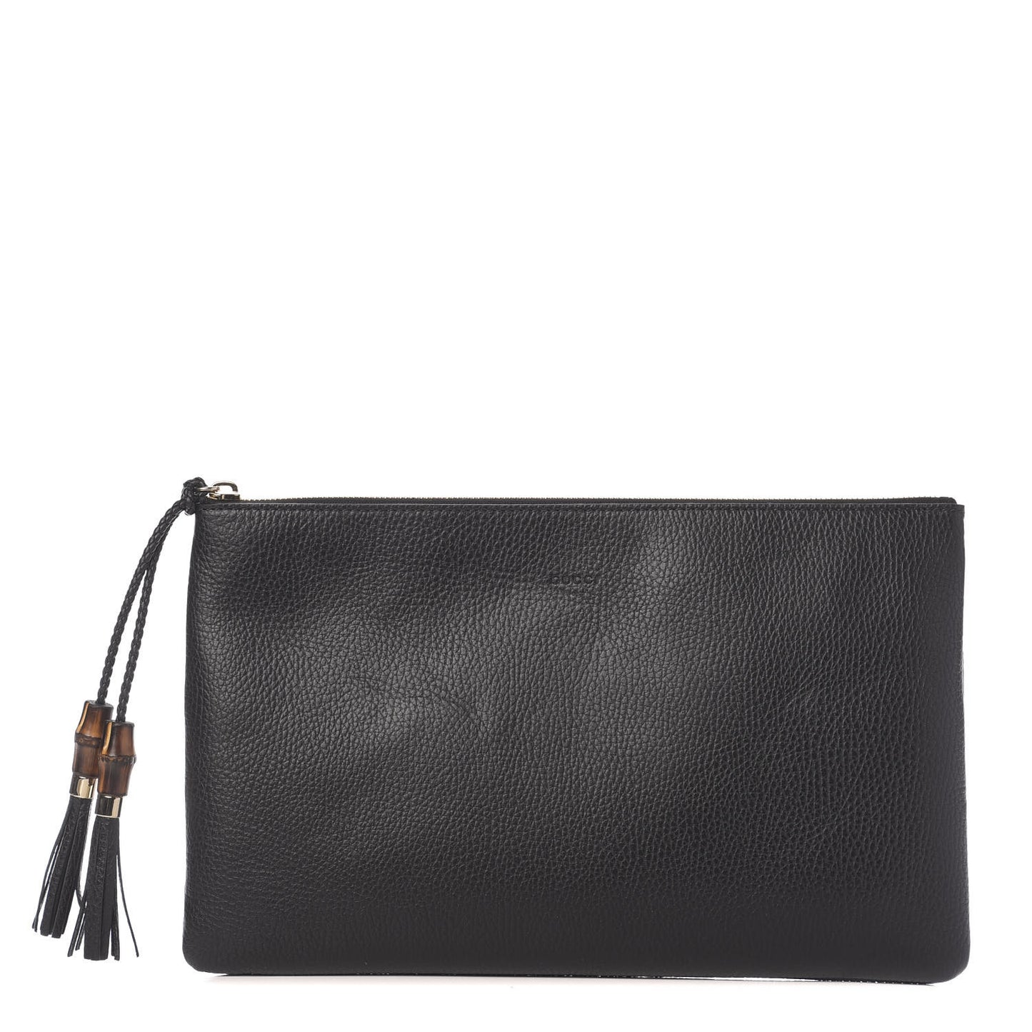 Pebbled Calfskin Large Bamboo Clutch Black