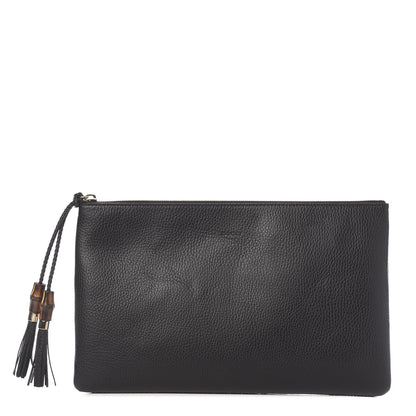 Gucci Pebbled Calfskin Large Bamboo Clutch Black 1 of 7