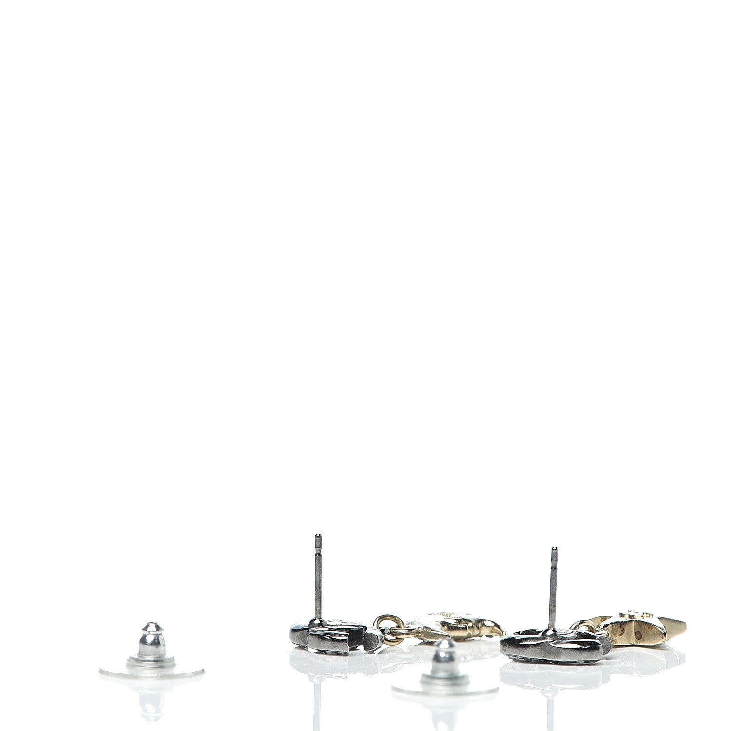 Chanel Ruthenium Crystal CC Star Moon Earrings Grey Gold 3 of 8
