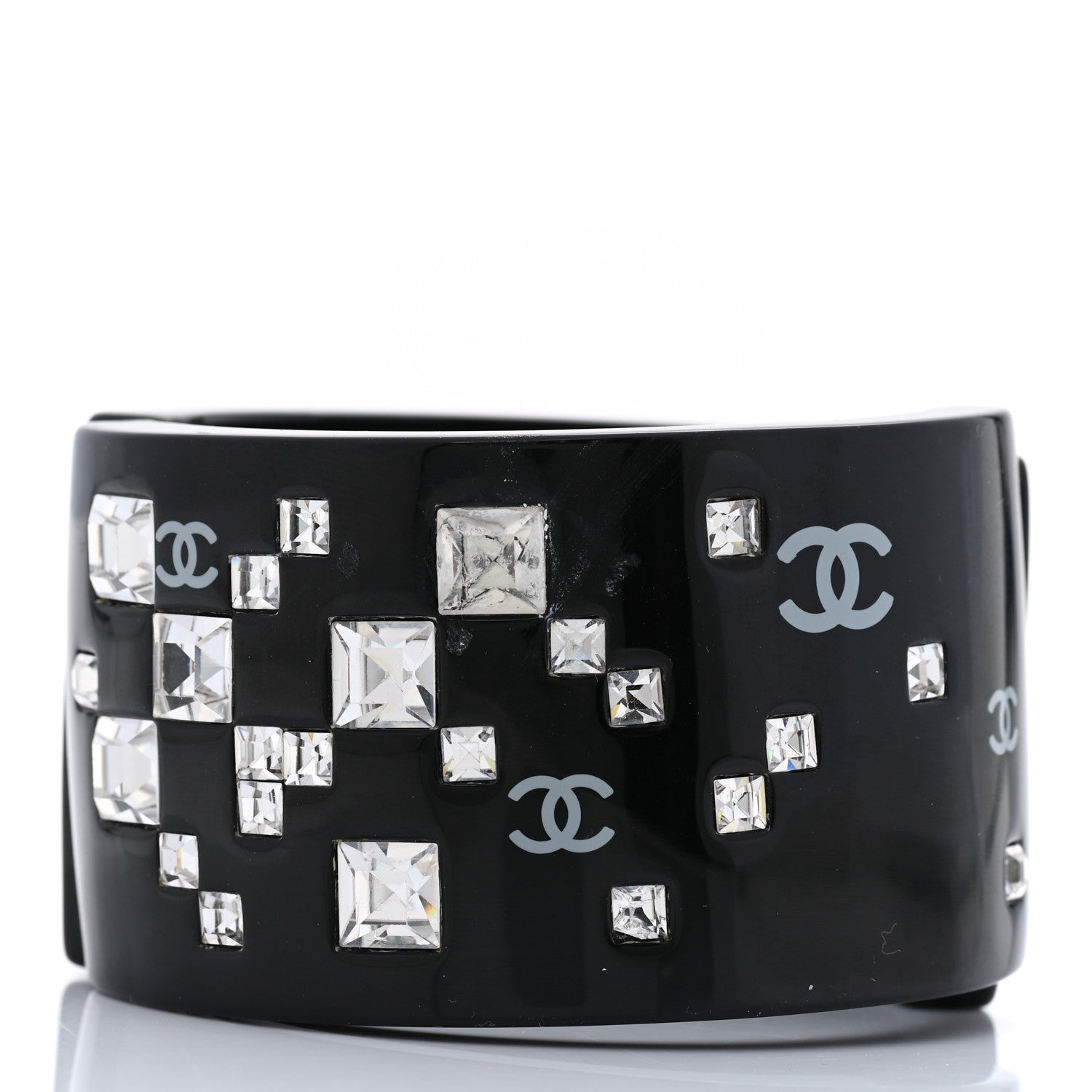 Chanel Resin Baguette Crystal CC Cuff Black 3 of 6