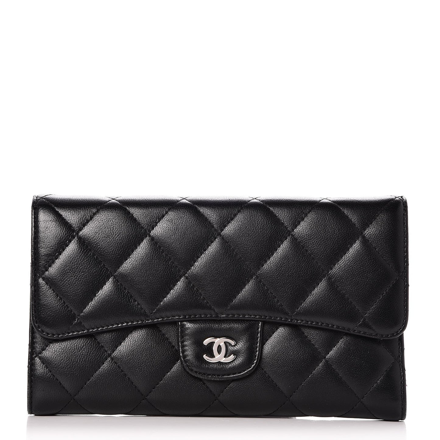 Lambskin Quilted Large Flap Wallet Black