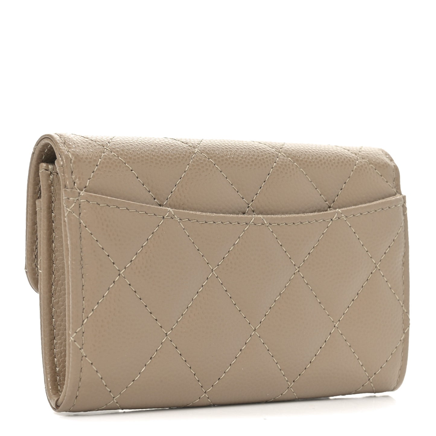 Caviar Quilted Flap Card Holder Wallet Beige