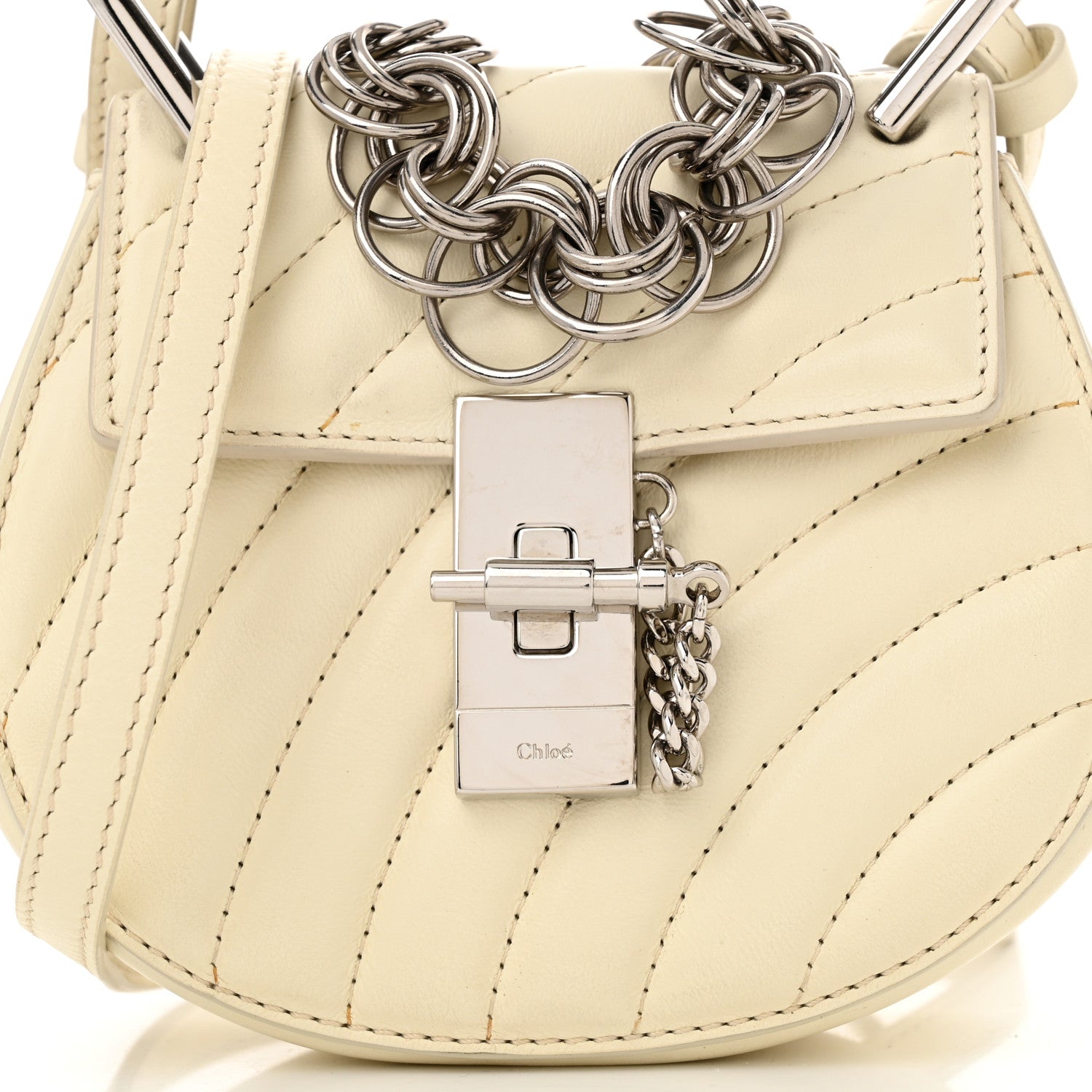 Chloe Calfskin Quilted Mini Drew Bijou Shoulder Bag Natural White Pearl Beige 8 of 10