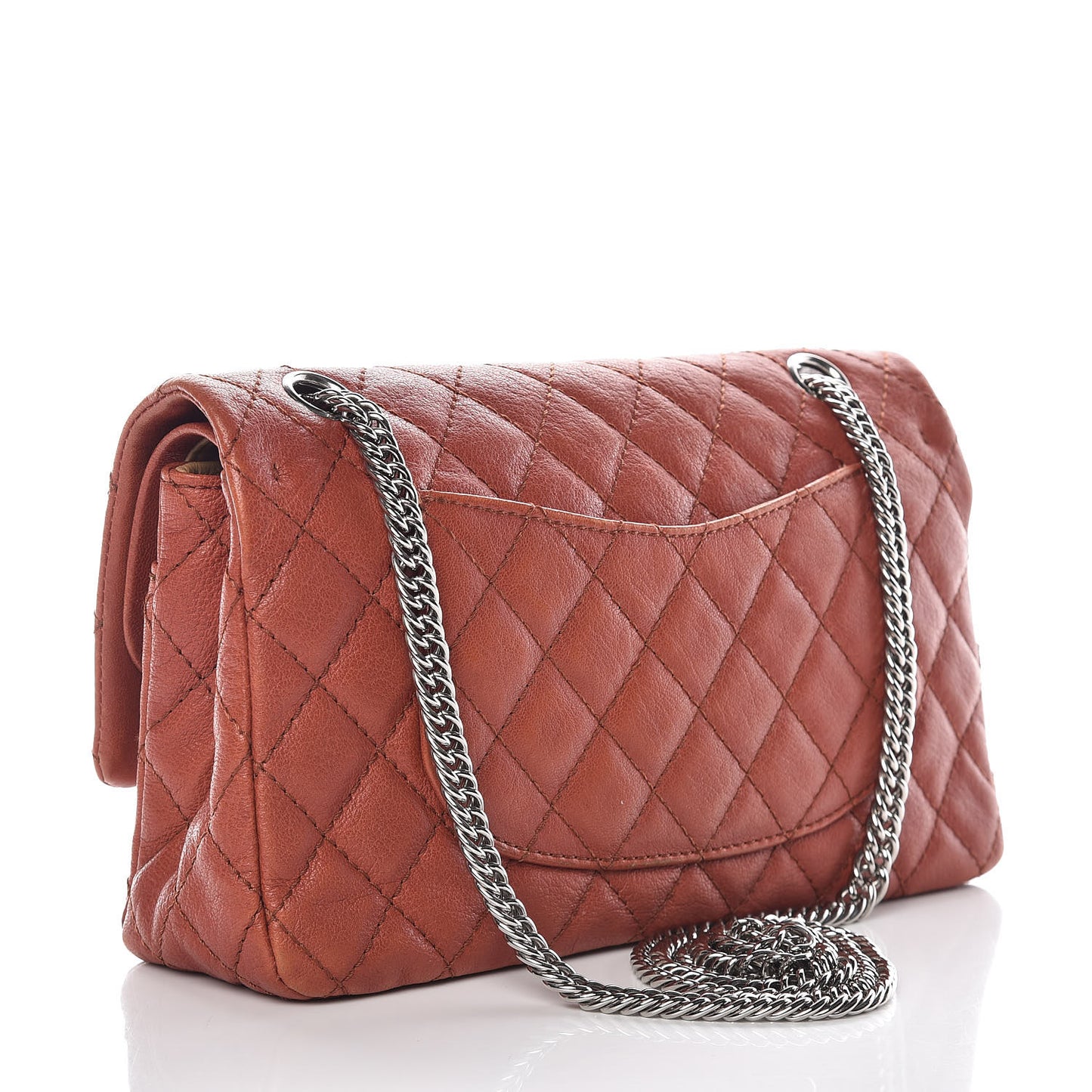 Glazed Lambskin Quilted Medium Double Flap Bijoux Chain Dark Orange