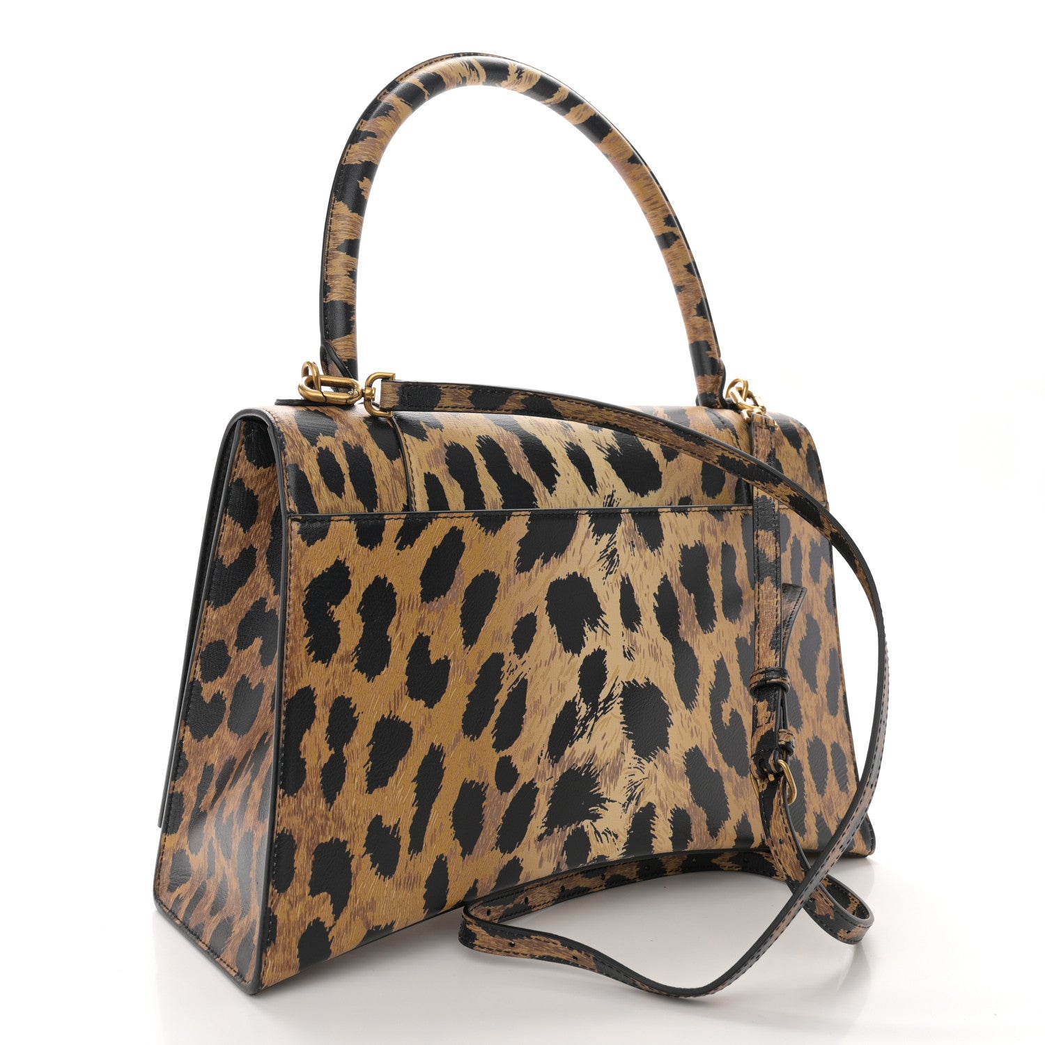 Balenciaga Smooth Calfskin Leopard Print Medium Hourglass Top Handle Bag Beige 3 of 12