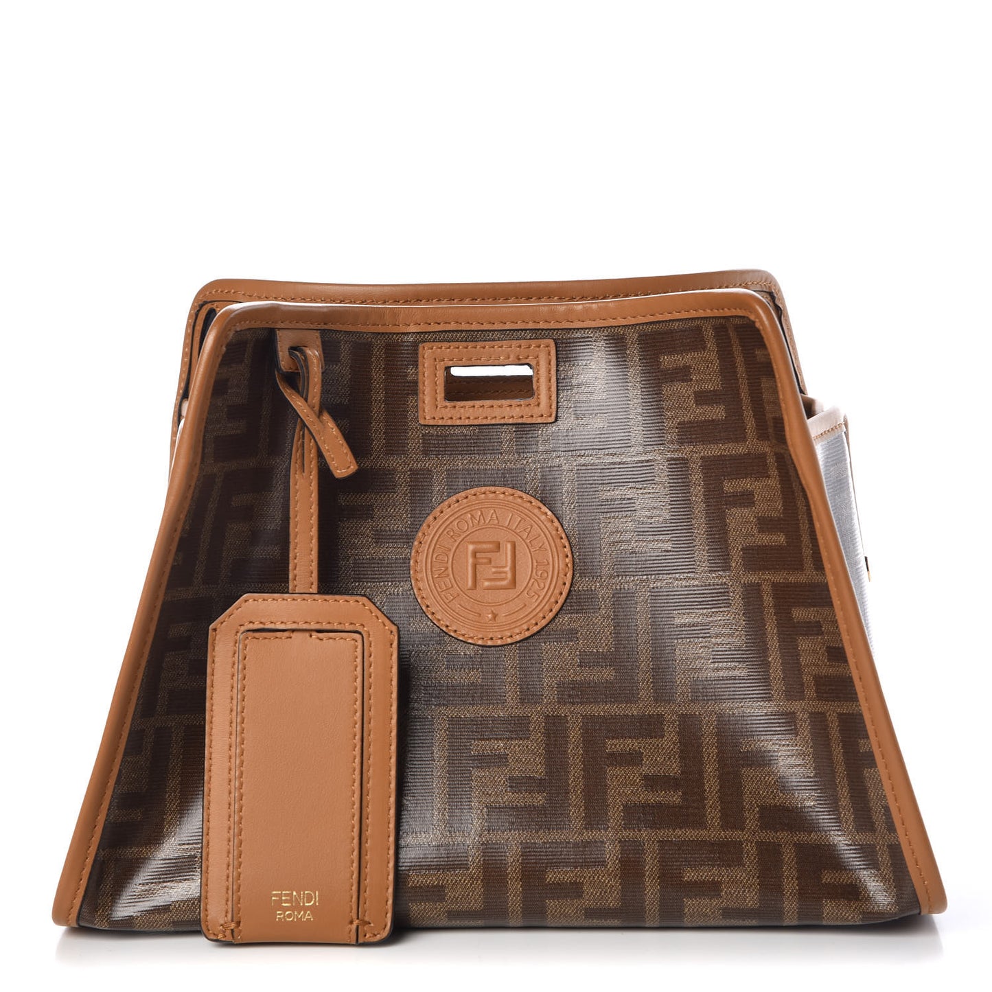Glazed Fabric Vitello Century FF 1974 Stamp Patch Mini Peekaboo Defender Cover Mogano Panna Caramello