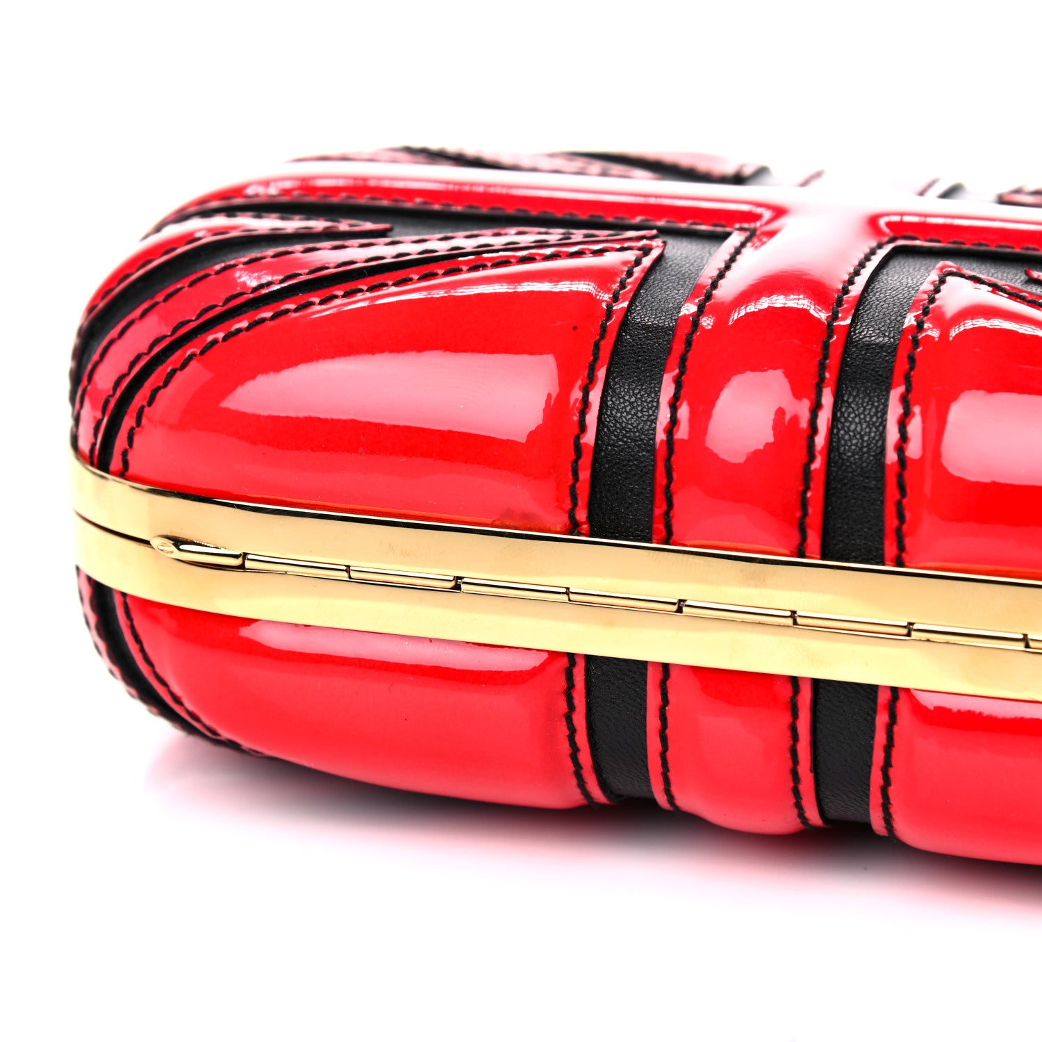 Alexander McQueen Patent Calfskin Britannia Skull Box Clutch Red Black 18 of 18