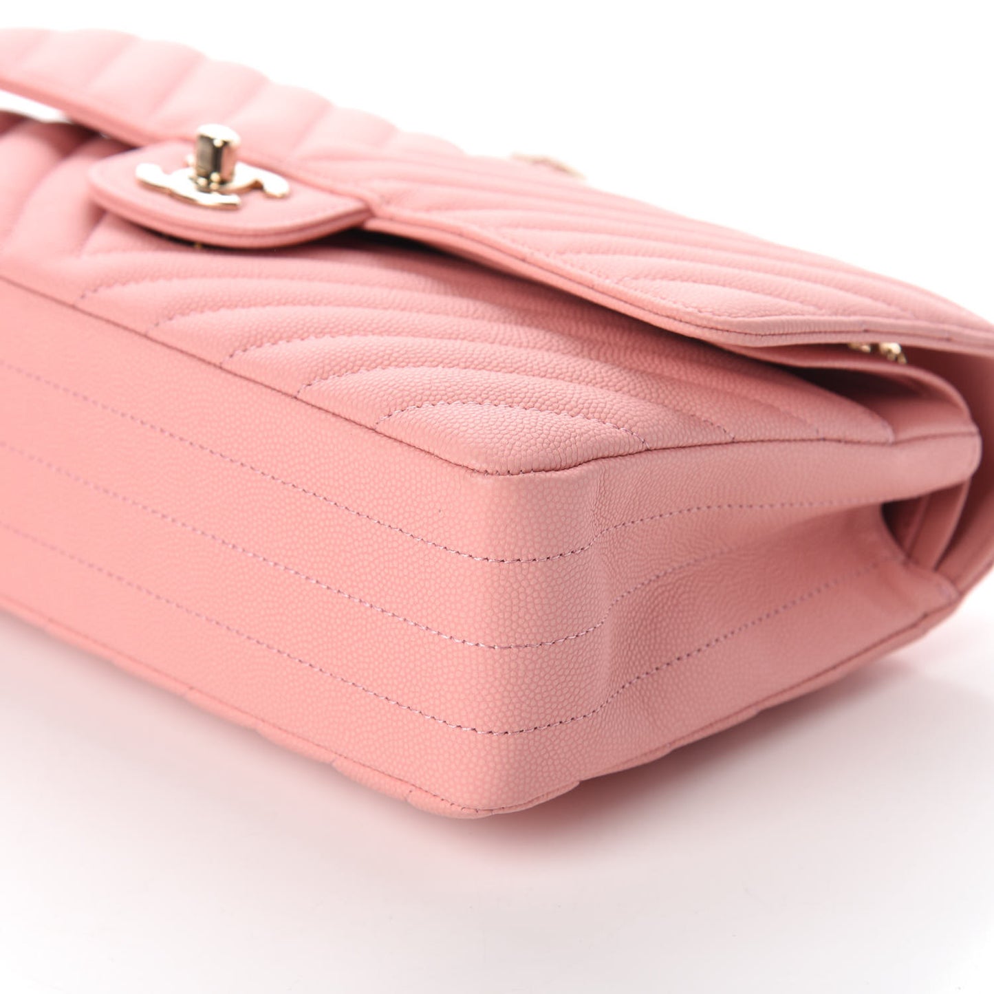 Caviar Chevron Quilted Medium Double Flap Pink
