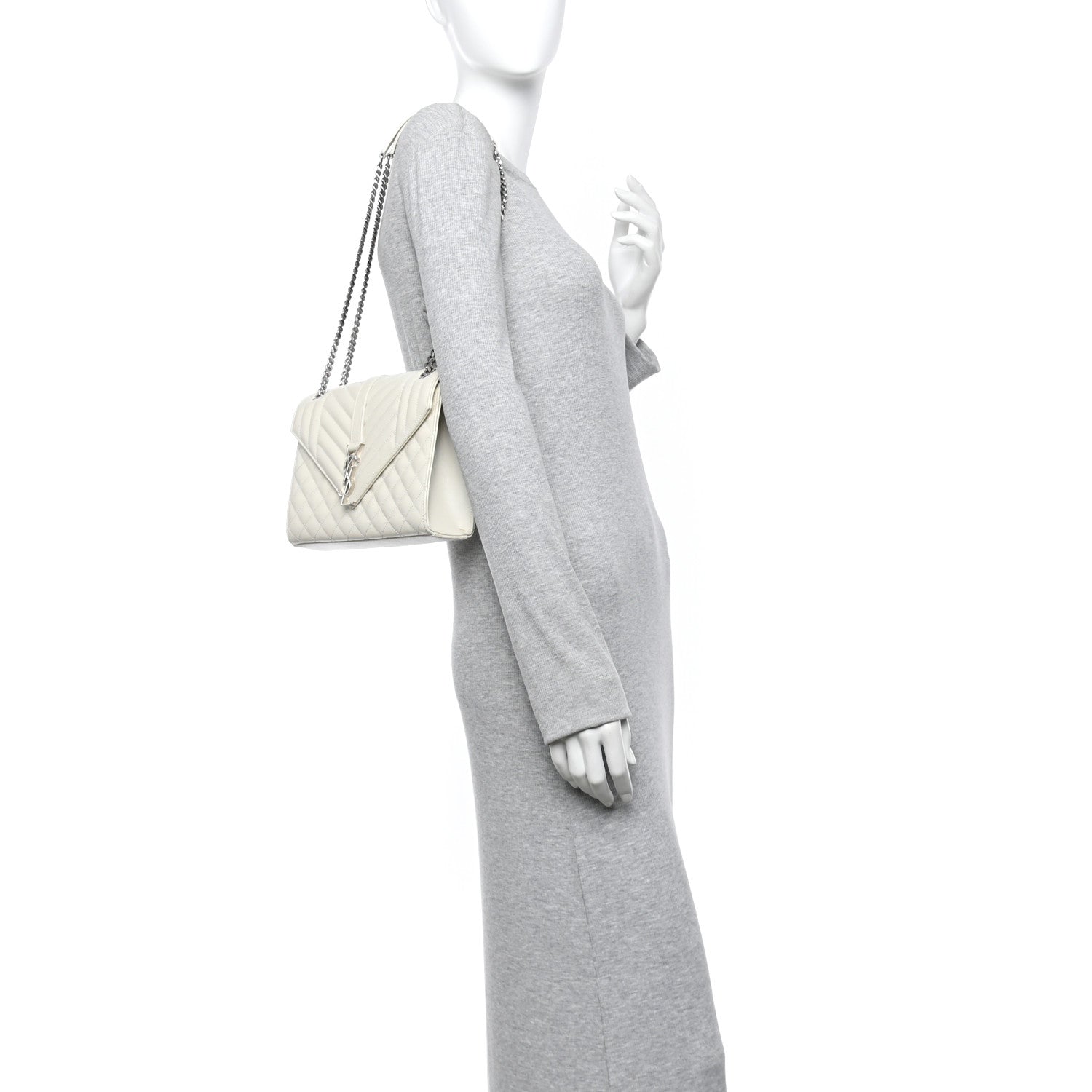 Saint Laurent Grain De Poudre Textured Mixed Matelasse Medium Triquilt Monogram Satchel Crema Soft 2 of 11