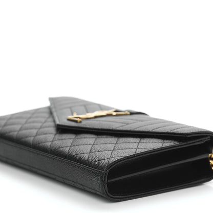 Saint Laurent Grain De Poudre Mixed Matelasse Triquilt Monogram Chain Wallet Black 8 of 8