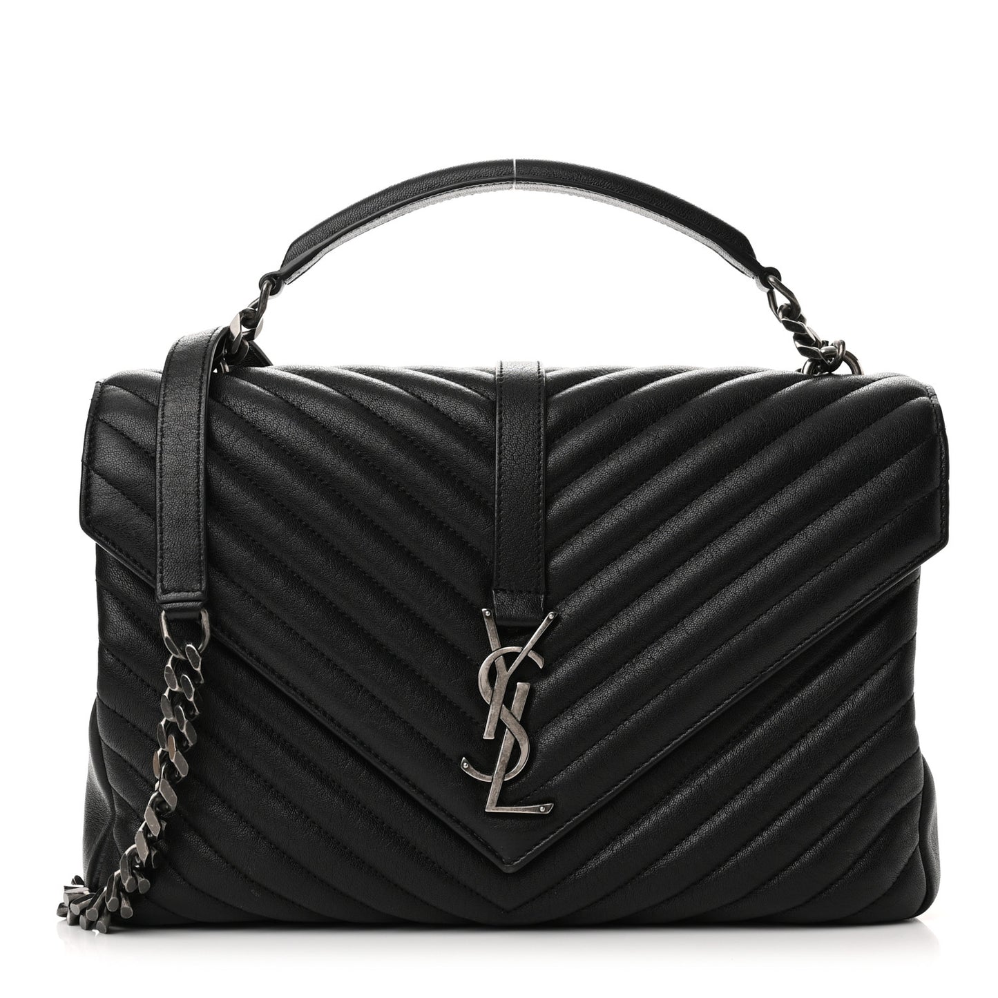Sheepskin Matelasse Chevron Monogram Large College Satchel Black