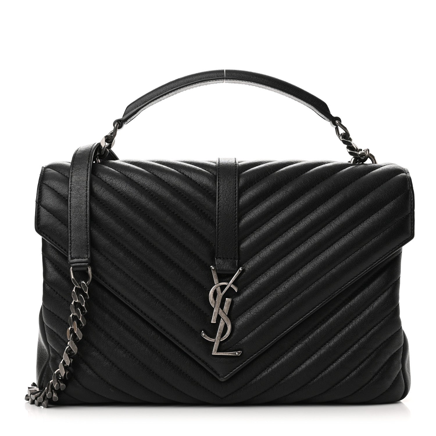 Saint Laurent Sheepskin Matelasse Chevron Monogram Large College Satchel Black 1 of 9