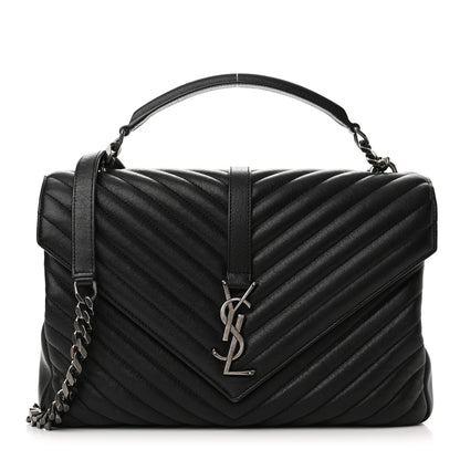 Saint Laurent Sheepskin Matelasse Chevron Monogram Large College Satchel Black 1 of 9