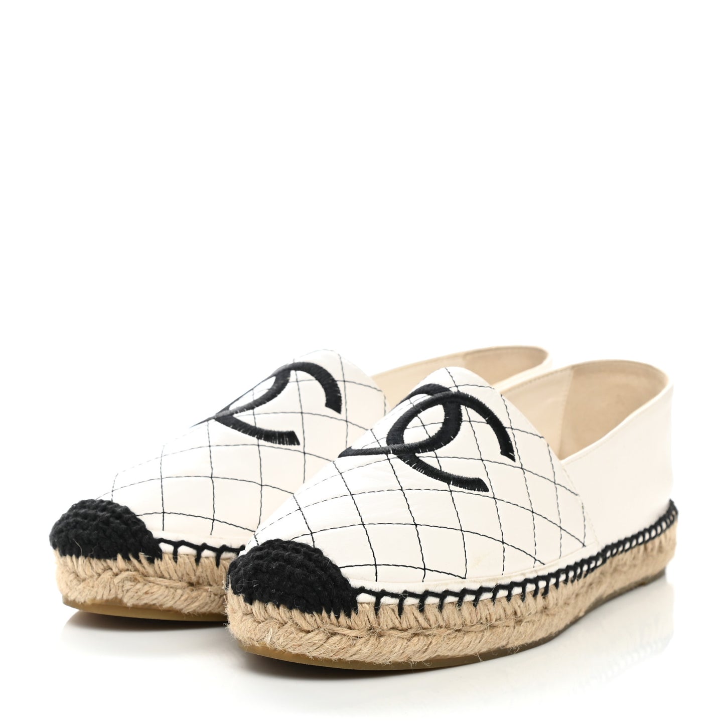 Lambskin Stitched CC Espadrilles 40 White Black