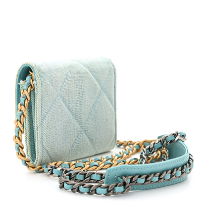 Chanel Denim Quilted Chanel 19 Flap Coin Purse With Chain Neon Blue 3 of 13
