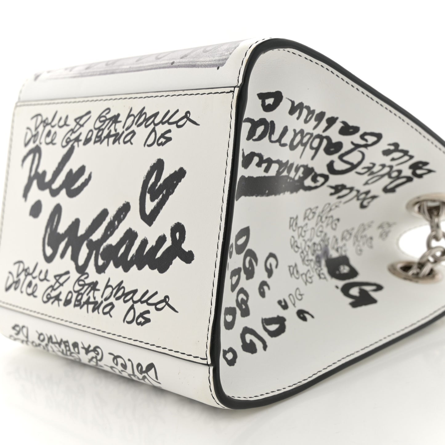 Calfskin DG Graffiti Print Chain Shoulder Bag White Black