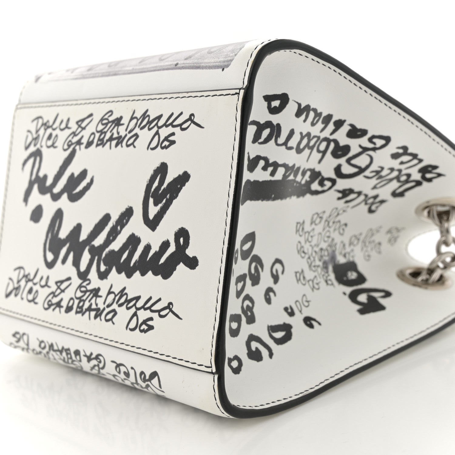 Dolce & Gabbana Calfskin DG Graffiti Print Chain Shoulder Bag White Black 9 of 10