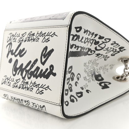 Dolce & Gabbana Calfskin DG Graffiti Print Chain Shoulder Bag White Black 9 of 10