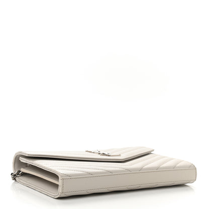 Saint Laurent Grain De Poudre Matelasse Chevron Monogram Chain Wallet Crema Soft 4 of 9
