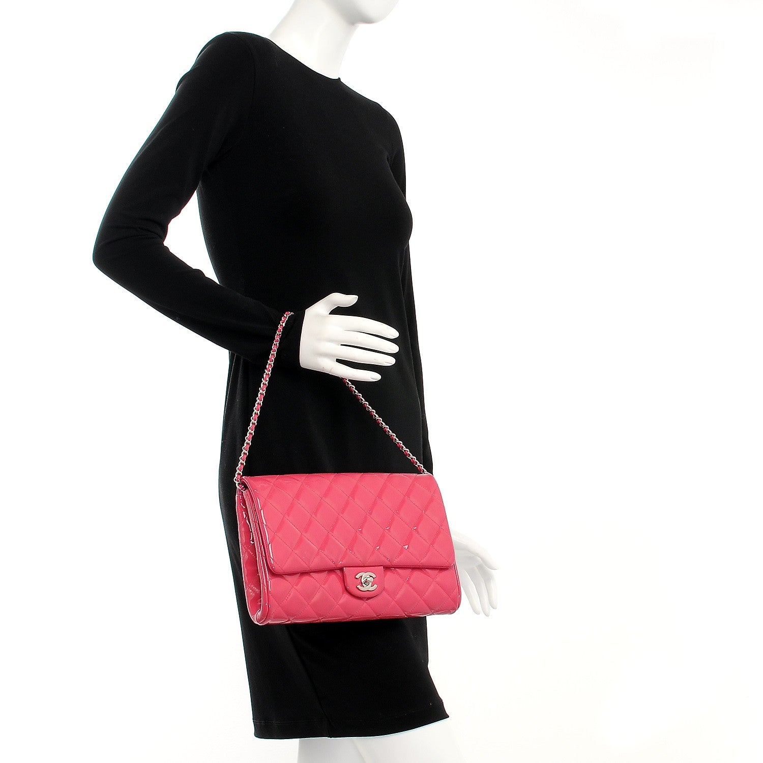Chanel Patent Quilted Clutch With Chain Flap Fuchsia 2 of 7