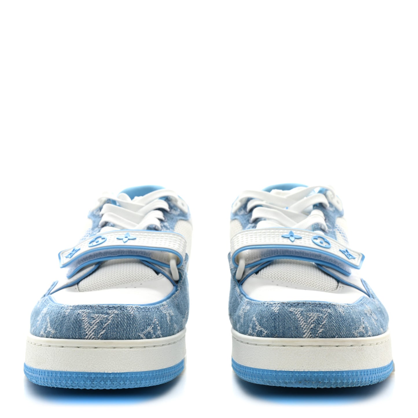 Calfskin Monogram Denim Mens LV Trainer Sneakers 9 Blue White